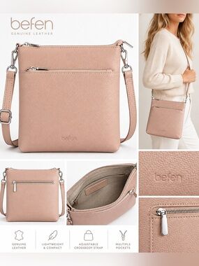 Befen Genuine Leather Crossbody Bag - Blush Pink